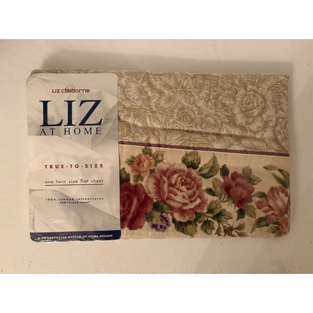 NWT Liz at Home Flat Twin Sheet In Rich Mixes VTG Liz Claiborne Floral NOS 90s